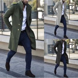 Men's Trench Coats Coat Spring And Autumn Woollen Stand Collar Metal Buckle Decoration Mid Length Pocket Casual Trend Slim 230620