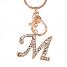 Fashion Cute Crystal 26 Letters A-Z Alphabet Keychains for Car Key Souvenir Gifts for Women Men Handbag Pendants Keyrings DIY Accessory