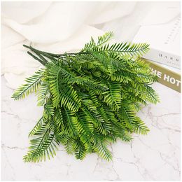 Decorative Flowers 3packArtificial Fern Shrubs Fake Plastic Persian Green Leaves Plants Greenery Grass Simulation Bushes Outdoor Indoor Home