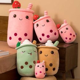 Plush Pillows Cushions Plushie Toy Cute Boba Milk Tea Soft Stuffed Pink Strawberry Taste Milk Tea Hug Pillow Balls Plush Toy Pillow R230620