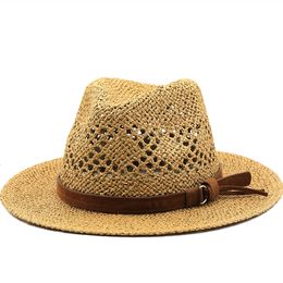 Wide Brim Hats Bucket Hollow Men Raffia straw hat Straw Cowboy Western Beach Felt Sun hats Party Cap for Girl Women summer jazz 230619