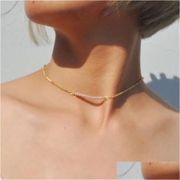 Chokers Rice Beads Gold Chain Neck Necklace Simple Stainless Steel Ball Birthday Holiday Gift Drop Delivery 202 Dh0Qq