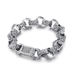 Casting Stainless Steel Biker Lion Link Chain Bracelet for Mens Gifts 14mm 8.66inch 68g Vintage Silver Father Gifts