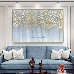 Handmade Abstract Gold Foil Fortune Trees Decorative Mural for Living Room Sofa Restaurant Wall Art Canvas Hanging Poster Custom L230620