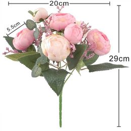 Dried Flowers New artificial flower decoration silk rose peony big head small marriage bouquet high quality fake Christm
