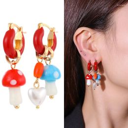 Dangle Earrings Style Summer Ins Glass Pearl Natural Stone Female Personality Peach Heart Drop Oil Enamel Asymmetrical Earrin