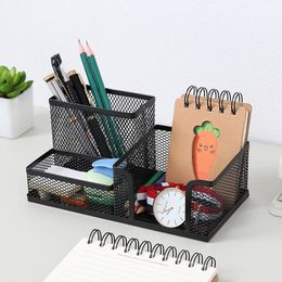 Pencil Cases Stylish Grill Mesh Pencil Holder for Desk 3 Compartments Pen Holder Organiser Pencil Cup Stationery Organiser for Office 230620