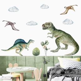 Wall Stickers Jurassic Raptor Tyrannosaurus Dinosaur Kids Sticker Watercolour Peel and Stick Decals Boy Room Interior Home Decor 230619