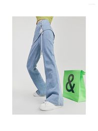 Women's Jeans Fashion Vintage Irregular Slant Wide-leg Woman Elegant High Waist Solid Straight Versatile Long Pants T2K Tide