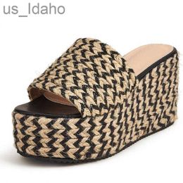 Slippers Fashion Women Slippers Wisteria Wedges Round Toe Slip-On Street Style Korean Style Platform Weave Mixed Colors Women Shoes New J230620