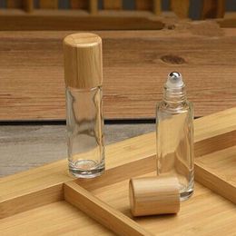 Bamboo Lid Cap Roll on Ball Glass Roll on Bottle Portable Essential Oil Bottle With Stainless Steel Roller Ball 10ml F1065 Iagai