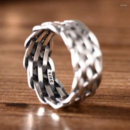 Cluster Rings BOCAI 2023 Trend Real S925 Silver Jewellery Retro Craft Hand-Woven Personalised Couple Models Man And Woman