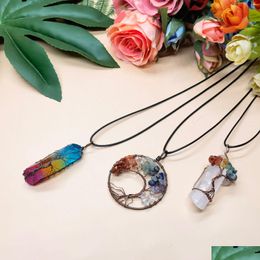 Pendant Necklaces 3 Pair Tree Of Life Copper Wire Wound Natural Quartz Aura Healing Crystal Point Chakra Jewelry Gi Dhml6