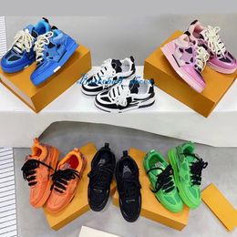 Luxury Designer Monograms Casual Shoes Men Womens Flower Mesh Sneakers Platform Mens Trainers Genuine Leather Sneaker Multicolor Lace-up Shoe Size 35-45