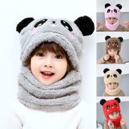 Berets Cute Bear Winter Children Hat Plus Fleece Kids Caps Cartoon For Girls Boys Scarf Thicken Cap Pography Baby Stuff