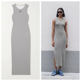 Basic Casual Dresses Maxi Tank Dress in Ribbed Cotton Jersey with An Embroidered Anagram Summer Long Sleeveless