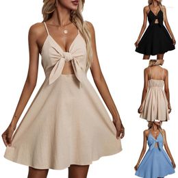 Casual Dresses Women A-Line Mini Dress Evening Party Summer Clothes 2023 Solid Colour Sleeveless Knotted Bow Sexy Club Streetwear