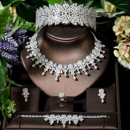 Necklace Earrings Set Fashion Luxury Full White Gold Colour CZ Dubai Nigeria Women Wedding Party Accessories Design Bijoux Femme N-1612