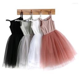 Girl Dresses 1-8Y Princess For Girls Sleeveless Evening Gown Kid Solid Patchwork Tulle Skirt Children Elastic Birthday Daily Dress