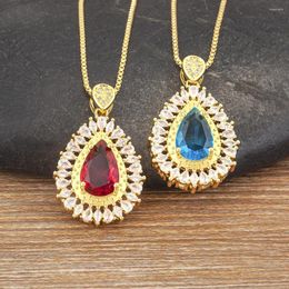 Chains AIBEF Vintage Luxury Water-Drop Shape Shiny Rhinestone Pendant Women Copper Zircon Necklace Jewellery Banquet Party Birthday Gift