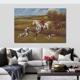 Hunting Canvas Art Vintage Landscape White Horse Hunting Dogs Heywood Hardy Painting Classical Landscape Handmade Home Decor