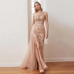 Party Dresses One-Shoulde Prom Exquisite Sequin Appliques Beading Long Evening Dress Simple High Slit Backless Asymmetrical Gown