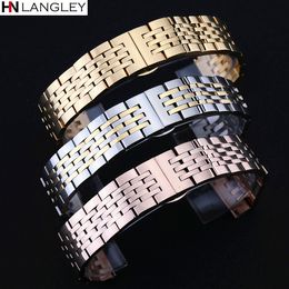 Watch Bands T41 Watch Band Strap Solid Stainless Steel Bracelet Beads BUTTERFLY Buckle 12 13 14 15 16 17 18 19 20 21 22 23 24mm Bands 230619