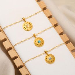 Pendant Necklaces Stainless Steel Necklace Vintage Natural Stone Accesorios Jewelry For Women 18K Gold Color Chain Gift