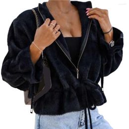 Women's Jackets Casual Solid For Women Loose Zipper Long Sleeve Ruffle Hem Outwear Female Autumn Winter Plush Spliced Coats Chaquetas