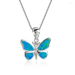 Chains Lovely Blue Fire Opal Butterfly Pendant Necklace For Lady's Gift