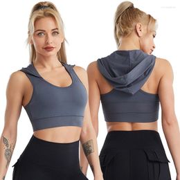 Yoga Outfit Women Sports Bra Quick Dry Fitness Hoodie Breathable Gym Tank Top With Cup Pads Nude Feeling Activewear Shockproof Underwear