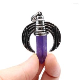 Pendant Necklaces Ox Horn Shaped Natural Stone Pendants For Women Men Jewelry Hexagonal Healing Pointed Amethysts Tiger Eye Crystal Pendulum