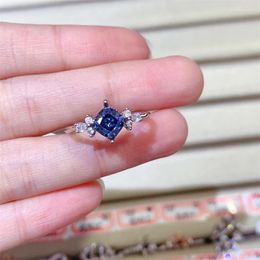 Cluster Rings Woman Ring 1CT 6MM Suqare Blue Moissanite Passed Diamond Test S925 Silver Jewellery Wedding Anniversary Party