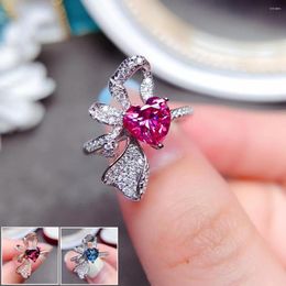 Cluster Rings MeiBaPJ Pink Moissanite/Garneopaz Bow Heart Diamond Ring For Women 925 Sterling Silver Fine Wedding Jewellery