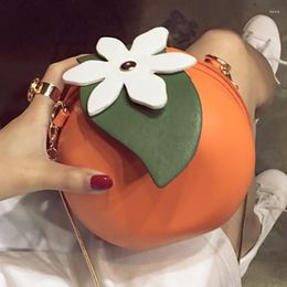 Evening Bags Girl's Personality Cute Orange Designer Chain Small Round Bag Messenger Funny Ladies Crossbody Female Chic Purses