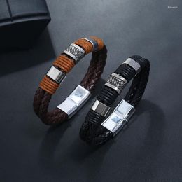 Charm Bracelets Classical Multi-layer Handmade Leather Chain Weaved Man Fashion Magnet Clasp Alloy Stainless Steel Wristband