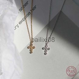 Pendant Necklaces 925 Sterling Silver Simple Pav Crystal Cross Pendant Neckle Women Classic Temperament Wedding Party Jewellery Girlfriend Gift J230620