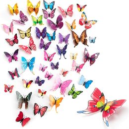 New 12 Pcs 3D Double Layer Butterflies Wall Stickers Living Room Decor Wedding Kids Room Decoration DIY Wall Art Magnet Stickers