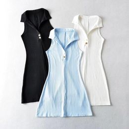 Casual Dresses Summer Women Sleeveless Dress Sports Slim Turn-Down Collar Female Sundress European Style Lively Girl Knitting Vestidos