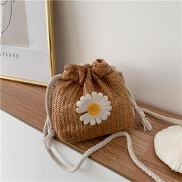 Evening Bags Summer Beach Little Daisy Shoulder Bag Handbags Straw Weave Bucket Rattan Women Totes Casual Handbag Retro Mini