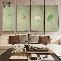 HAOCHU Chinese Style Small Fresh Lotus Leaf Decorative Canvas Painting Murals Living Room Flower Sofa Wall Artwork Poster L230620