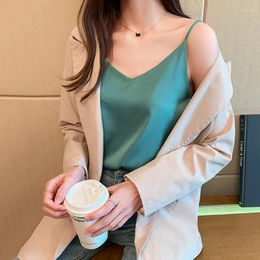 Women's Tanks Silk Sling Blouse Summer Loose Outer Wear Sleeveless Bottoming Vest Soft And Versatile Top