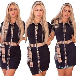 2023-Casual Dresses Summer Maxi For Women Womens Button Down Short Shirt Dress Chain Print Lapel Neck Party