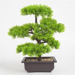 Decorative Flowers 33cm Artificial Pine Tree Potted Fake Plants Branch Tropical Palm Desktop Bonsai Plastic Leafs For Home Office Decor