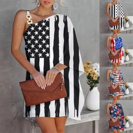 Casual Dresses Summer Dress For Women One Shoulder Half Bat Sleeve Print Loose Metal Strap Beach Mini Sun Swing