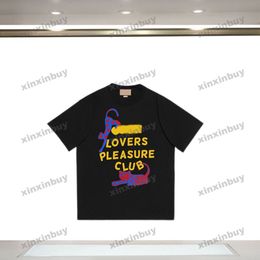 xinxinbuy Men designer Tee t shirt 23ss Lovers Pleasure Club short sleeve cotton women black apricot XS-L