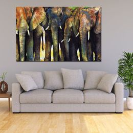 Abstract Landscape Canvas Art Elephant Herd Oil Painting Handmade Impressionistic Artwork