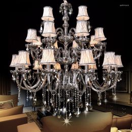 Chandeliers Antique Large Smoke Black Chandelier Crystal Light For Living Room El Lobby 24 Pcs E14 Vintage Led Glass Avize