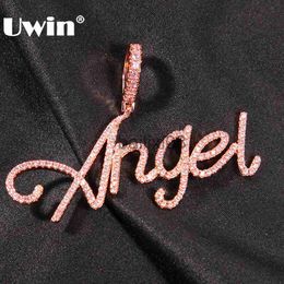 Pendant Necklaces UWIN Custom Cursive Name Pendant for Women Iced Out Cubic Zirconia Letter Charms Fashion Personalised Hip Hop Jewellery for Gift J230620