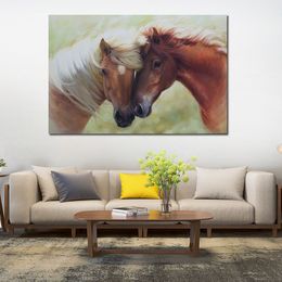 Abstract Horses Canvas Art Pair of Brown Horses Handmade Figure Painting Modern Music Room Decor